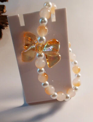 7 1/2" elástico 8mm cuentas suave naranja blanco perla coqueta arco pulsera delicado Foto 1 de 4