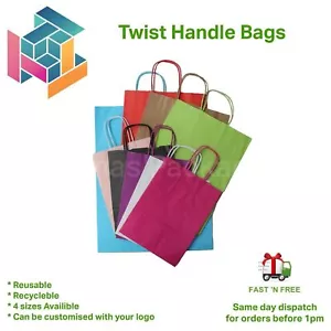 More details for coloured paper bags with handles party and gift carrier/twist handle paper bags