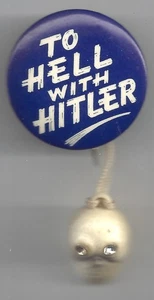 To Hell With Hitler Vintage Pin Button w/ Skull Rhinestone Eyes Charm - Picture 1 of 4