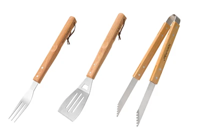 Juego de herramientas para barbacoa North Point de 3 piezas (tenedor, espátula, pinzas) Foto 1 de 4