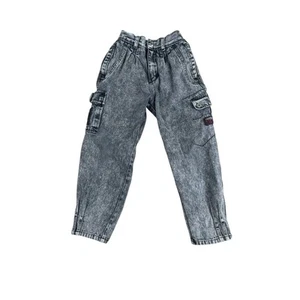 Vintage 90s Lee Airgear Cargo Denim Jeans Boys Size 7 USA Made Workwear - Picture 1 of 9