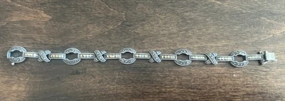 Brazalete Judith Jack 7” Eslabón de Cadena Esterlina Plata Y Marcasita X’s & O’s Foto 1 de 4