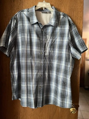 Camisa de pesca Free Country azul con botones a cuadros manga corta con ventilación trasera XXL para hombre Foto 1 de 4