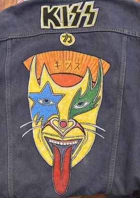 KISS XXL Men’s Denim Jacket – Hotter Than Hell Custom Paint Artwork Unique Rare - Image 1 of 4