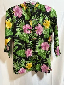 Chaqueta túnica floral tropical Lauren Ralph Lauren cuello mandarín mangas 3/4 - Imagen 1 de 9