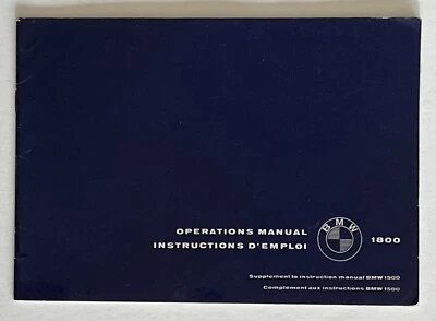 RARO BMW 1800 Manual de Operador, Suplemento al Manual de Instrucciones BMW 1500 OEM Foto 1 de 4