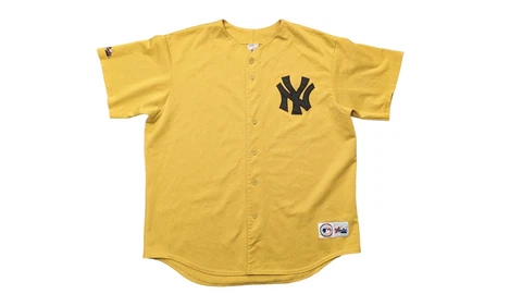 RARE VINTAGE MLB MAJESTIC NEW YORK YANKEES GOLD JERSEY SIZE 2XL !! MADE IN USA Cover
