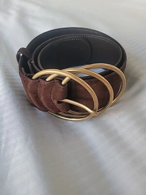 Cinturón de gamuza marrón Saint Laurent, hebilla de triple anillo, talla Xs Foto 1 de 4