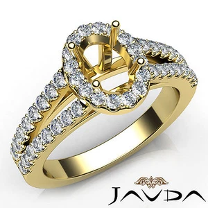 Halo Prong Oval Diamond Semi Mount Bridal Engagement Ring 18k Yellow Gold 0.75Ct - Picture 1 of 7