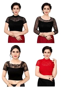 Nueva Blusa de Saris Elástica de Algodón para Mujer Color Negro y Rojo - Imagen 1 de 9