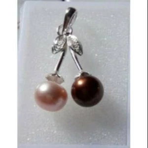 Indonesia Fresh Water Pearl Sterling Silver 925 Cherry Pendant 2 colors Necklace - Picture 1 of 1