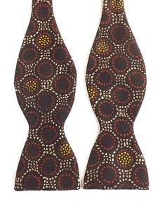Vintage CAMILLA SMITH Pure SILK Bow Tie Self Tie Black Multi Aboriginal Design - Picture 1 of 10