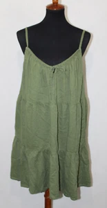 Antiguo Vestido Corto Cami Azul Marino Talla XL Verde Oliva Punto Suizo Boho Bolsillos - Imagen 1 de 6