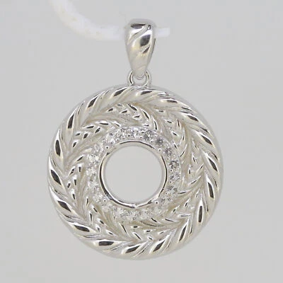 Sterling Silver Semi Mount Pendant Setting Round RD 9x9mm White Topaz KS-PJC - Image 1 of 3