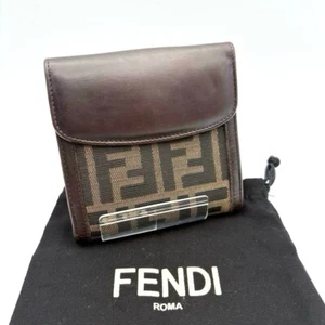 FENDI Zucca FF Canvas Leather Bifold Wallet Brown Italy Snap Closure w/ Dust Bag - Picture 1 of 20
