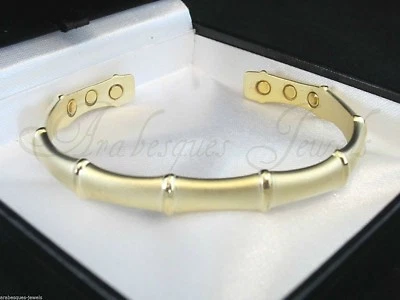 TOP QUALITÄT DAMEN GOLD BAMBUS MAGNET KUPFER ARMREIF/ARMBAND SCHMERZLINDERUNG AJMB
