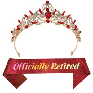 Retirement Party Decorations Red Tiara and Sash Party Gift Officially Retired... - Picture 1 of 4