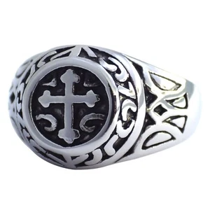 Mens Cross Knights Signet Ring Stainless Steel Band Size 8-13 Religious Jewelry - Picture 1 of 4