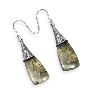Moss Agate Gemstone 925 Sterling Silver Drop Dangle Earrings For Women KE-207 - Picture 1 of 1