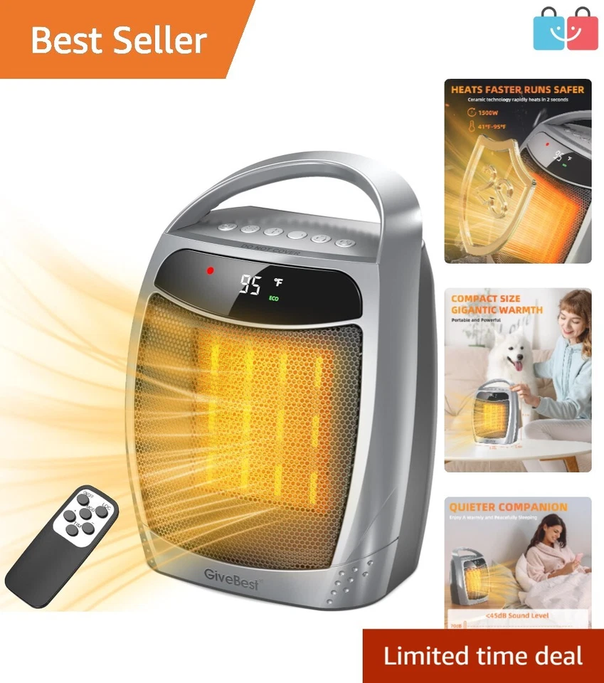 750w/1500w Portable Ceramic Space Heater With Overheats and Tip Over Protection