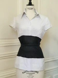 Christian Dior Black White Bicolor Collared Button Shirt Top Blouse 36 38 4 6 - Picture 1 of 11