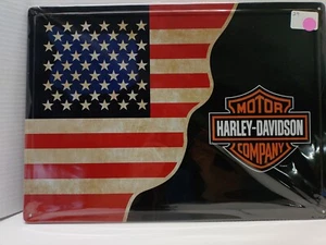 "TIN"Harley Davidson USA Flag Logo Garage Sign 12"x16.5" - Picture 1 of 2