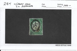 4c Proprietary Tax Stamp, Sc # RB4 w/Fancy Cancel. L.L. Corner Repaired (56147) - Picture 1 of 1