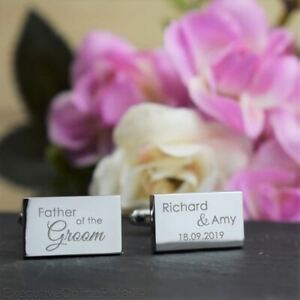 SILVER RECTANGLE Engraved Father of the Groom Wedding Cufflinks Personalised
