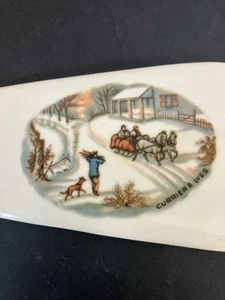 Currier and Ives Ceramic Pie Cake Server Winter Scene and Sleigh Ride - Picture 1 of 7