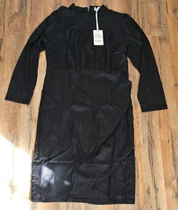 Jasambac bezauberndes und modernes langärmliges schwarzes Kleid mit Blumenmuster Größe 12 neu mit Etikett - Bild 1 von 7