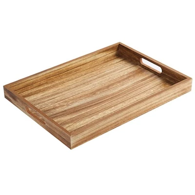 KRISMAX Wooden Serving Tray with Handles, Rustic Brown Rectangular Serving Platter 15...