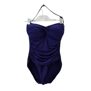 La Blanca One Piece Swimsuit Womens 8 Ruched Indigo Purple Removable Strap - Picture 1 of 8