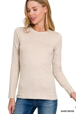 Women's Crew Neck Buttery Soft Long Sleeve T-Shirt Casual Layering Stretch Top - Image 1 of 4