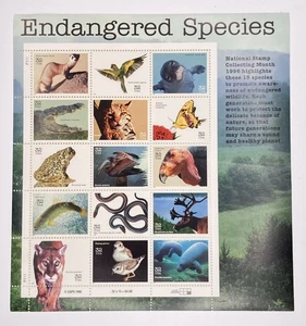 1996 USPS Endangered Species 32c MNH Sheet of 15 Stamps Scott 3105 - Picture 1 of 10