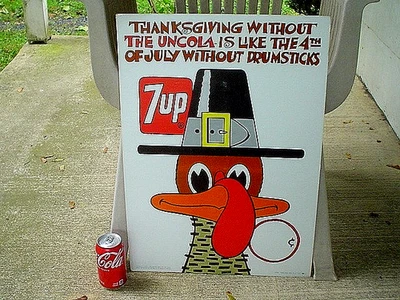 RARE LARGE VTG 1971 7UP UNCOLA CARDBOARD COUNTER STAND-UP TURKEY SIGN~NEVER USED - Image 1 of 4