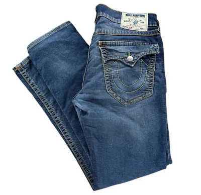 True Religion Mens Straight Slim W Flaps Jeans Size 34x34 Soft Blue - Image 1 of 4