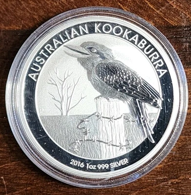Moneda de plata australiana Kookaburra 2016 1 oz .999 $1 en cápsula Perth Mint BU UNC Foto 1 de 2
