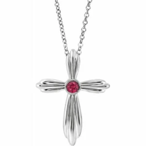 Chatham® Created Ruby Bezel-Set Cross 16-18" Necklace In Platinum - Picture 1 of 2