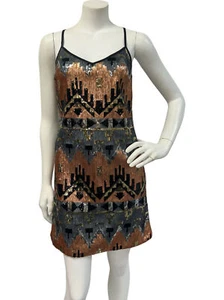 Sequin Mini Dress 8 UK Miss Selfridge Geometric Pattern Sleeveless Silver Black - Picture 1 of 11