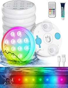 🔥IIQ 4 Pack Submersible LED Lights w/Remote Multicolor Underwater Pool Lights🔥 - Picture 1 of 11