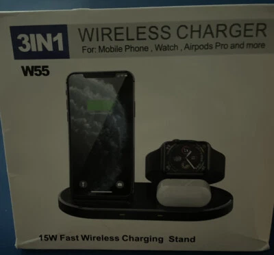 W55 Wireless ChargerDock 3in1 Charging Stand For Phone, Watch, Air Pods Pro New - Image 1 of 4