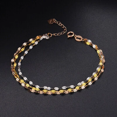 New Pure 18K Multi-tone Gold Chain Fine Fashion Lip Link Woman's Bracelet 7.5"L - Image 1 of 4