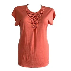 Strenesse Top 12 Peach Orange T Shirt Knit Braid Scallop Lounge Gabriele Strehle - Picture 1 of 7