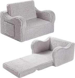 2-in-1 Toddler Soft Sherpa Couch Fold Out, Convertible Sofa to Lounger - Picture 1 of 8