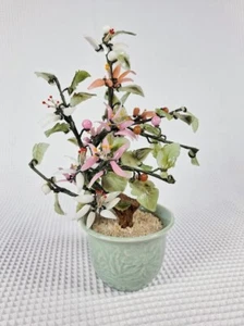 Bonsai de jade asiático, vidrio y piedra en maceta Celadon, tamaño mediano, vintage, - Imagen 1 de 7
