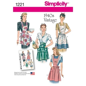 Simplicity 1221 Vintage 40's Full & Half Apron Sewing Pattern Size S-M-L, 10-20 - Picture 1 of 9