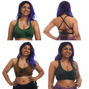 Tie Dye Yoga Bralette, Hippy Tiedye Crop Top, Tie Die Open Back Psy Trance Top - Picture 1 of 20