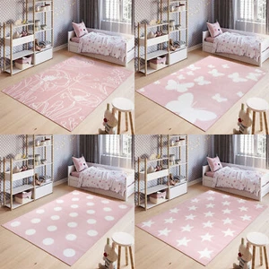 Alfombra infantil rosa blanca mariposas círculos flores estrellas habitación infantil ECOTEX - Imagen 1 de 33