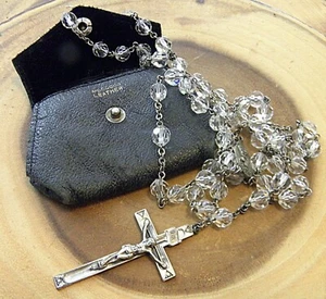 Vintage Sterling Silber Rosenkranz Kristall Perlen mit Lederbeutel 45,4 Gramm - Bild 1 von 7