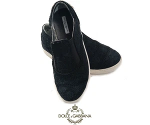 Dolce and Gabbana Black Lace Appliques Size 3 US 2 UK Girls Slip on Sneakers - Picture 1 of 11